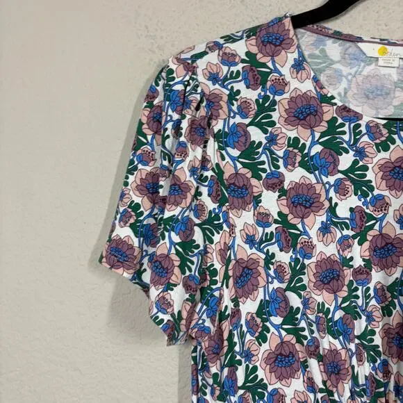 Boden Size 6 Shift Dress Green Floral Crew Neck Smocked Waist Short Sleeves - Picture 4 of 8